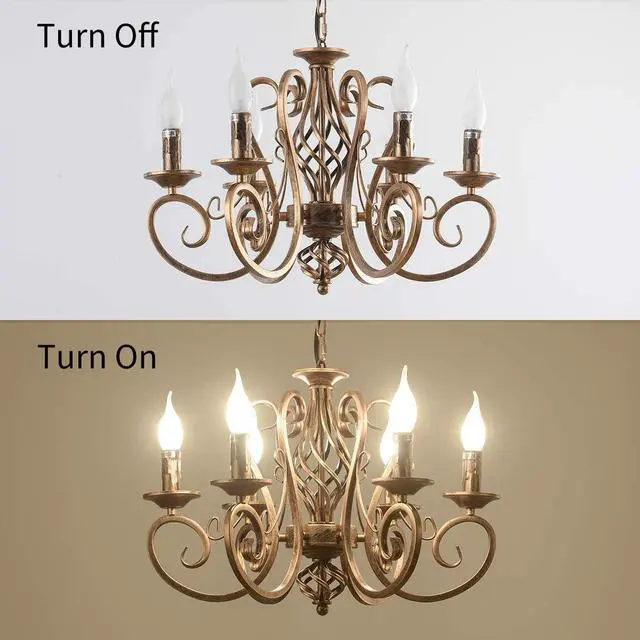 Alt view image 7 of 7 - Garwarm French Country Chandeliers,6 Lights Candle Wrought Iron Chandelier,Rustic Farmhouse Pendant Light Fixture Hanging Lighting for Kitchen Island,Dining Room,Living Room,Foryer