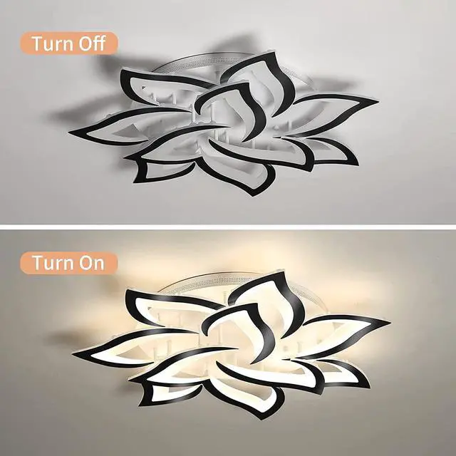 Alt view image 6 of 7 - Garwarm Modern LED Ceiling Light, Dimmable Flower Shape Ceiling Lamp Fixture with Remote, Acrylic 10 Petals LED Ceiling Chandelier Lighting for Living Room Bedroom Kids Room (White & Black,70W )