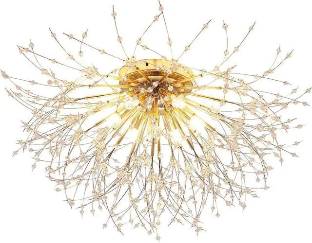 Main image of Garwarm Firework Chandeliers, 6-Lights Sputnik Ceiling Lamp Modern Semi Flush Mount Crystal Ceiling Lighting 24 Inch LED Ceiling Light Fixtures for Living Room Dining Room Gold
