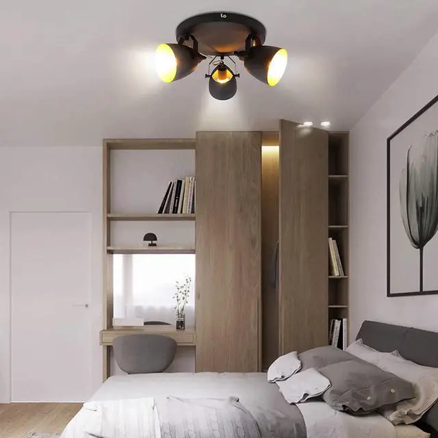 Alt view image 2 of 7 - Garwarm Multi-Directional Ceiling Spot Light,Semi Flush Mount Ceiling Light,Industrial Black Ceiling Lamp Adjustable Round Track Lighting for Hallway Stairway Porch Entryway Kitchen