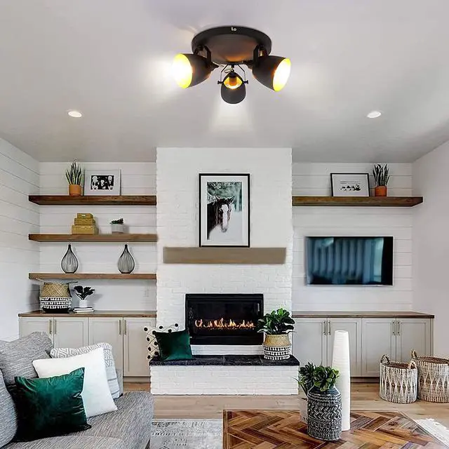 Alt view image 3 of 7 - Garwarm Multi-Directional Ceiling Spot Light,Semi Flush Mount Ceiling Light,Industrial Black Ceiling Lamp Adjustable Round Track Lighting for Hallway Stairway Porch Entryway Kitchen