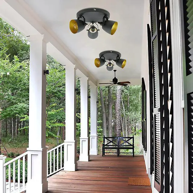 Alt view image 5 of 7 - Garwarm Multi-Directional Ceiling Spot Light,Semi Flush Mount Ceiling Light,Industrial Black Ceiling Lamp Adjustable Round Track Lighting for Hallway Stairway Porch Entryway Kitchen