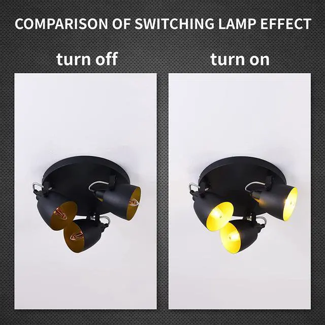 Alt view image 7 of 7 - Garwarm Multi-Directional Ceiling Spot Light,Semi Flush Mount Ceiling Light,Industrial Black Ceiling Lamp Adjustable Round Track Lighting for Hallway Stairway Porch Entryway Kitchen