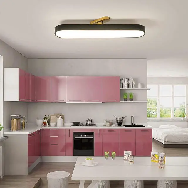 Alt view image 2 of 7 - Garwarm Modern Dimmable Ceiling Light Acrylic Linear LED Ceiling Lamp with Remote, Adjustable Flush Mount Wraparound Light Fixture for Kitchen Dining Living Room(Flat & Sloped Ceiling/3000K-6000K/24W)