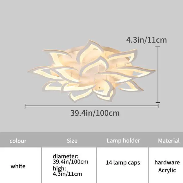 Alt view image 5 of 7 - Garwarm LED Dimmable Flower Shape Ceiling Light 14-Head Modern Petal Flush Mount Ceiling Lamp with Remote Control White Metal Acrylic Ceiling Chandelier Lighting for Living Room Bedroom Dining Room