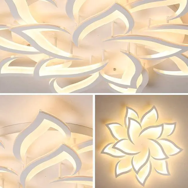 Alt view image 6 of 7 - Garwarm LED Dimmable Flower Shape Ceiling Light 14-Head Modern Petal Flush Mount Ceiling Lamp with Remote Control White Metal Acrylic Ceiling Chandelier Lighting for Living Room Bedroom Dining Room