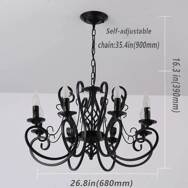 Alt view image 3 of 7 - Garwarm French Country Chandeliers,8 Lights Kitchen Island Candle Iron Black Chandelier,Industrial Vintage Pendant Light Fixture for Farmhouse,Dining Room,Bedroom,Foyer