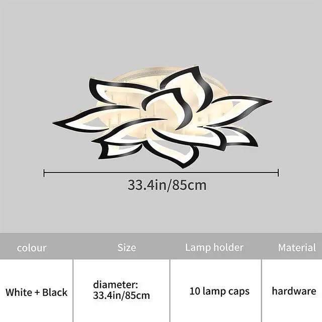 Alt view image 2 of 7 - Garwarm Modern LED Ceiling Light, Dimmable Flower Shape Ceiling Lamp Fixture with Remote, Acrylic 10 Petals LED Ceiling Chandelier Lighting for Living Room Bedroom Kids Room (White & Black,70W )