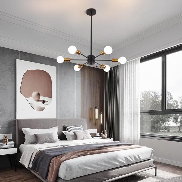 Alt view image 3 of 7 - Garwarm Modern Sputnik Chandelier, Semi Flush Mount Ceiling Pendant Lighting, Mid Century Gold Chandeliers Industrial Hanging Light Fixture for Kitchen Living Room Dining Room Restaurant