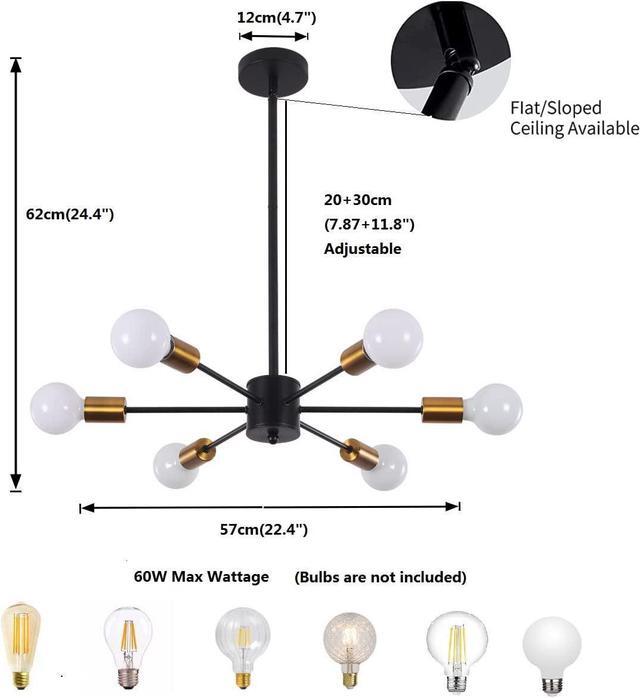 Alt view image 5 of 7 - Garwarm Modern Sputnik Chandelier, Semi Flush Mount Ceiling Pendant Lighting, Mid Century Gold Chandeliers Industrial Hanging Light Fixture for Kitchen Living Room Dining Room Restaurant