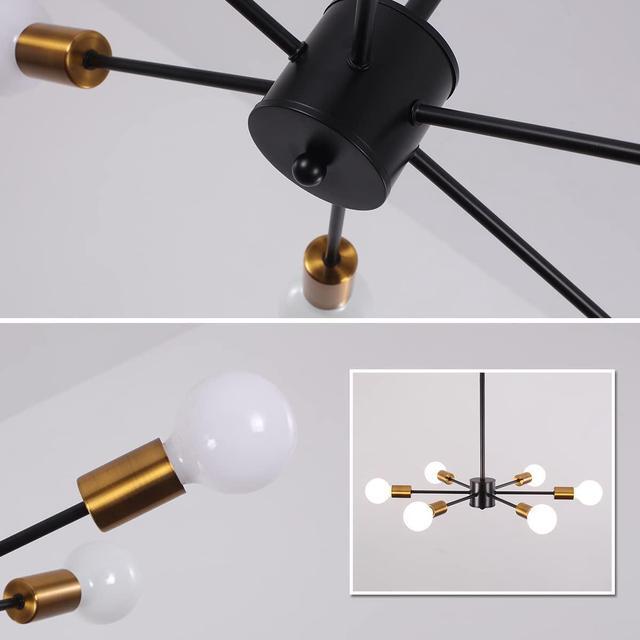 Alt view image 6 of 7 - Garwarm Modern Sputnik Chandelier, Semi Flush Mount Ceiling Pendant Lighting, Mid Century Gold Chandeliers Industrial Hanging Light Fixture for Kitchen Living Room Dining Room Restaurant