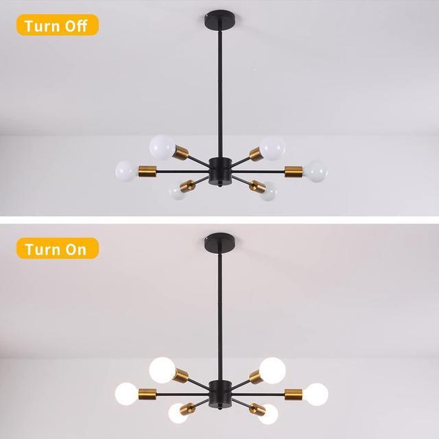Alt view image 7 of 7 - Garwarm Modern Sputnik Chandelier, Semi Flush Mount Ceiling Pendant Lighting, Mid Century Gold Chandeliers Industrial Hanging Light Fixture for Kitchen Living Room Dining Room Restaurant