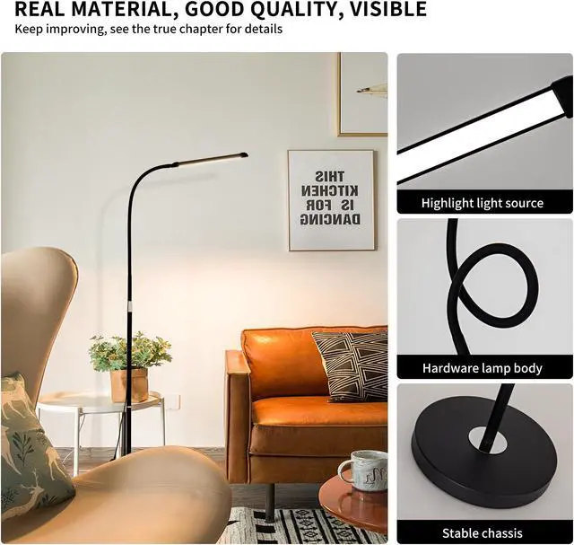 Alt view image 2 of 7 - LED Floor Lamp, Modern Standing Floor Lamps for Living Room Bedroom Office, LED Touch Lamp for Reading, 10W Black Dimmable Floor Light with 5 Brightness Levels & 5 Colors Temperatures