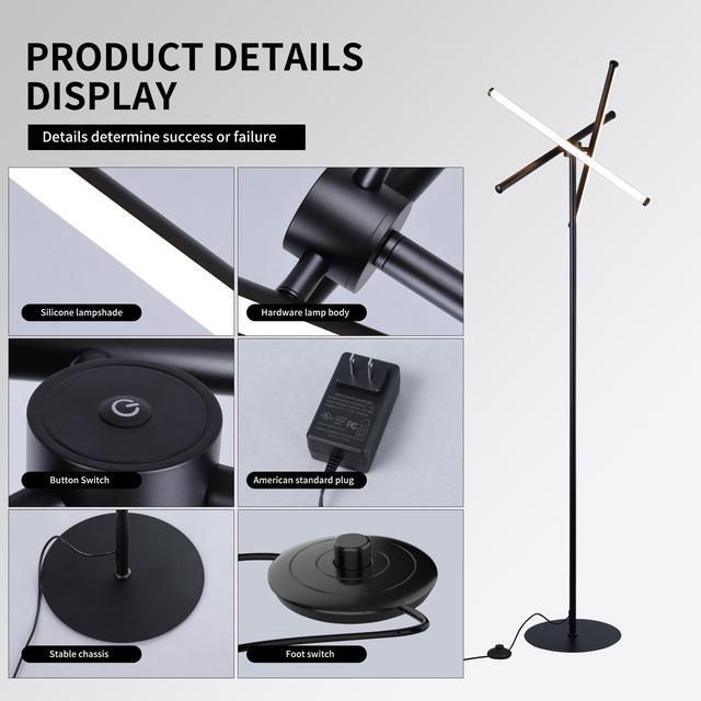 Alt view image 5 of 7 - LED Floor Lamp, Modern Tall Standing Lamps with 3 Lights,30W 3 Color Temperature & Stepless Dimmable Brightness with Remote,66.5 in Corner Lamp for Living Room, Office, Hotel, Bedroom