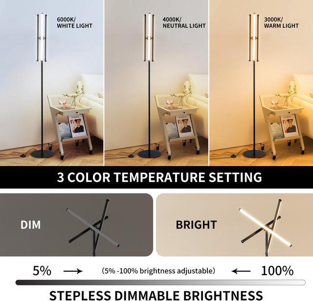 Alt view image 3 of 7 - LED Floor Lamp, Modern Tall Standing Lamps with 3 Lights,30W 3 Color Temperature & Stepless Dimmable Brightness with Remote,66.5 in Corner Lamp for Living Room, Office, Hotel, Bedroom