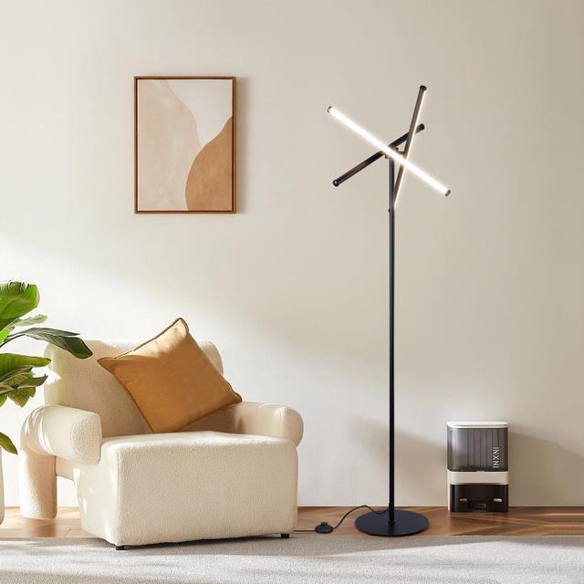 Alt view image 7 of 7 - LED Floor Lamp, Modern Tall Standing Lamps with 3 Lights,30W 3 Color Temperature & Stepless Dimmable Brightness with Remote,66.5 in Corner Lamp for Living Room, Office, Hotel, Bedroom