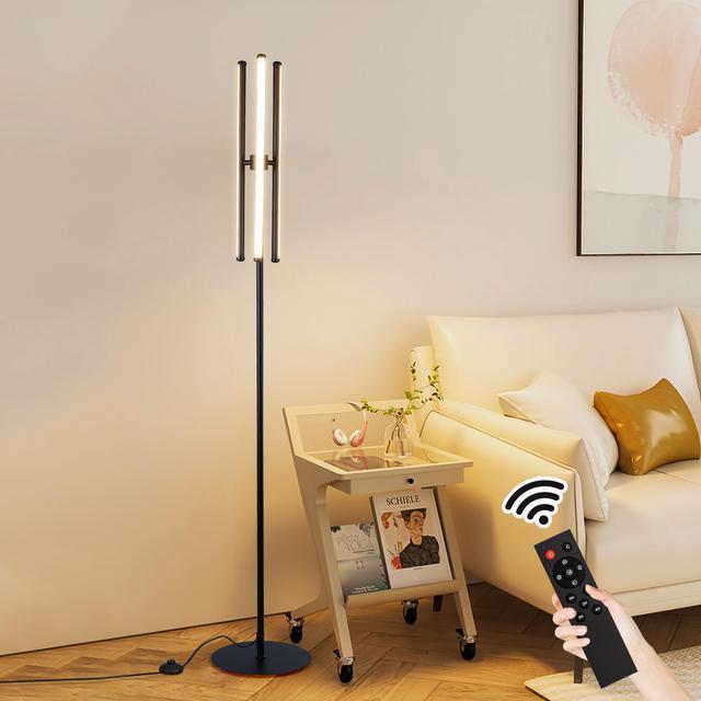 Alt view image 4 of 7 - LED Floor Lamp, Modern Tall Standing Lamps with 3 Lights,30W 3 Color Temperature & Stepless Dimmable Brightness with Remote,66.5 in Corner Lamp for Living Room, Office, Hotel, Bedroom