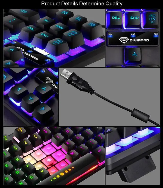 Alt view image 3 of 7 - Mechanic Game Keyboard RGB LED Rainbow Backlit Cable Keyboard with Red Switch for Windows Game Computer (87 keys, Black)
