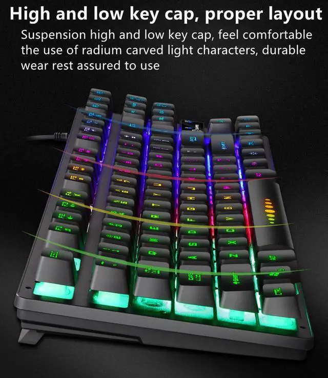 Alt view image 4 of 7 - Mechanic Game Keyboard RGB LED Rainbow Backlit Cable Keyboard with Red Switch for Windows Game Computer (87 keys, Black)