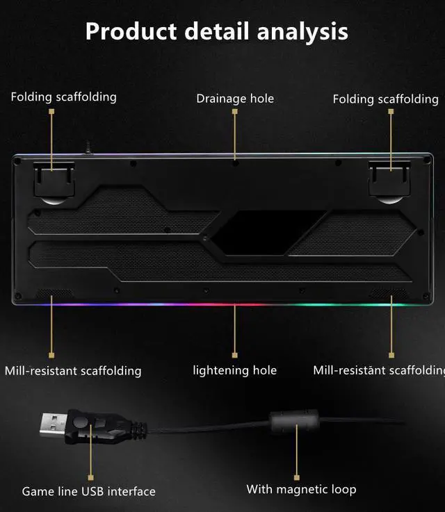 Alt view image 7 of 7 - Mechanic Game Keyboard RGB LED Rainbow Backlit Cable Keyboard with Red Switch for Windows Game Computer (87 keys, Black)