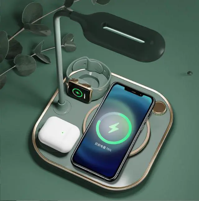 Alt view image 2 of 7 - STARNOONTEK  Four in-one desk lamp wireless charger, 15W fast charging, compatible with all Iphones, Android phones, iWatch Series, AirPods Black