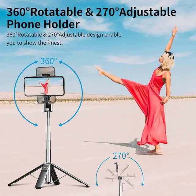 Alt view image 2 of 6 - STARNOONTEK 40 Inch Aluminum Selfie Stick Tripod Quadrapod, Onboard Light, Wireless Bluetooth Remote, Extendable, 3 Light Modes, 9 Brightness Levels, Compatible with All iPhone & Android Devices