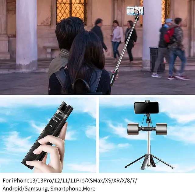 Alt view image 6 of 6 - STARNOONTEK 40 Inch Aluminum Selfie Stick Tripod Quadrapod, Onboard Light, Wireless Bluetooth Remote, Extendable, 3 Light Modes, 9 Brightness Levels, Compatible with All iPhone & Android Devices