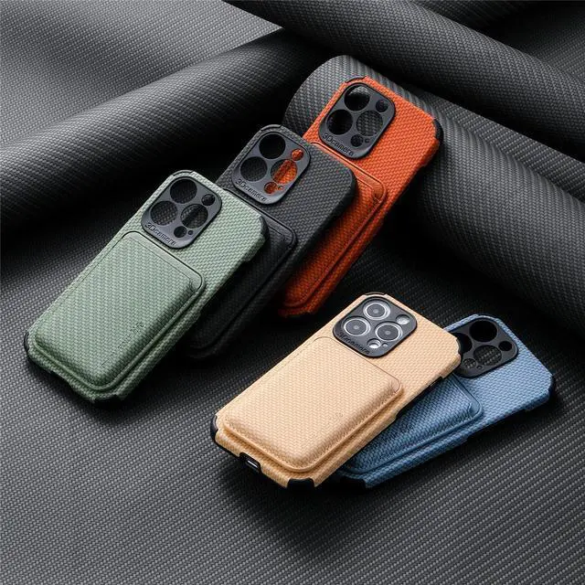 Alt view image 3 of 7 - iPhone 14 Pro Max case design, mobile phone case back paste Magsafe magnetic suction card bag fiber grain, upgrade the enhanced camera protection Brown