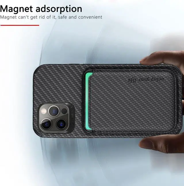 Alt view image 5 of 7 - iPhone 14 Pro Max case design, mobile phone case back paste Magsafe magnetic suction card bag fiber grain, upgrade the enhanced camera protection Brown