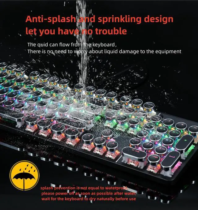 Alt view image 5 of 7 - Retro Steampunk Gaming Mechanical Keyboard-Blue Switch-RGB LED Backlit Illuminated Keyboard,USB Wired,Typewriter-Style,Plating 104 Key Round Keycaps,for Game and Office,for Laptop Desktop