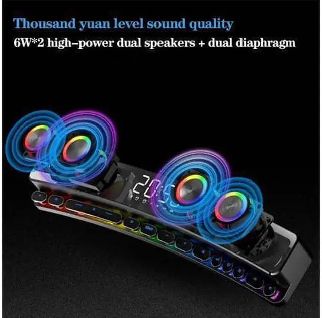Alt view image 4 of 7 - STARNOONTEK RGB PC Gaming Speaker Bluetooth Wireless Game Speaker Soundbar USB 3D Stereo Subwoofer AUX FM Home Clock Indoor Sound Bar Computer Loudspeaker 3600mAh