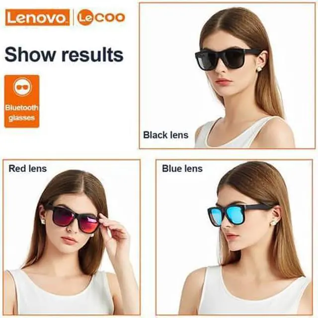 Alt view image 6 of 6 - STARNOONTEK Smart Glasses Sunglasses Smart Music Headphones Wireless Bluetooth Headphones Driving Glasses Earphone Call with HD Mic (Black Lens)