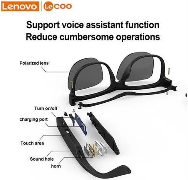 Alt view image 5 of 6 - STARNOONTEK Smart Glasses Sunglasses Smart Music Headphones Wireless Bluetooth Headphones Driving Glasses Earphone Call with HD Mic (Black Lens)
