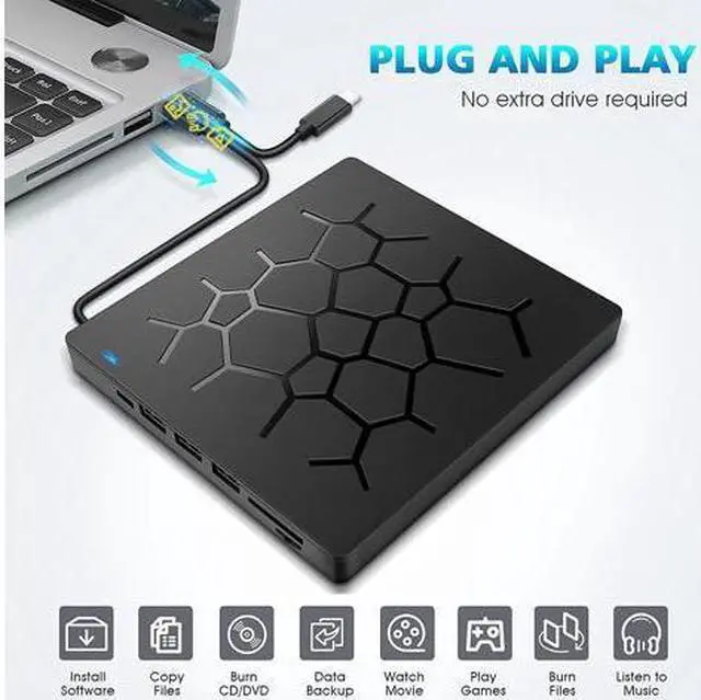 Alt view image 4 of 7 - STARNOONTEK External DVD Drive USB 3.0 USB-C CD Burner CD/DVD +/-RW Optical Drive,Slim Portable DVD CD ROM Rewriter Writer Duplicator with 4 USB Ports and 2 SD Card Slots for Laptop Desktop PC