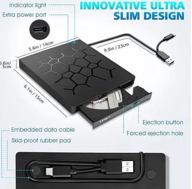 Alt view image 3 of 7 - STARNOONTEK External DVD Drive USB 3.0 USB-C CD Burner CD/DVD +/-RW Optical Drive,Slim Portable DVD CD ROM Rewriter Writer Duplicator with 4 USB Ports and 2 SD Card Slots for Laptop Desktop PC