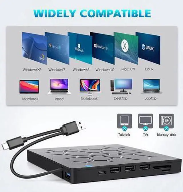 Alt view image 7 of 7 - STARNOONTEK External DVD Drive USB 3.0 USB-C CD Burner CD/DVD +/-RW Optical Drive,Slim Portable DVD CD ROM Rewriter Writer Duplicator with 4 USB Ports and 2 SD Card Slots for Laptop Desktop PC