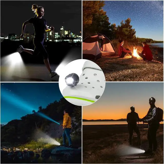 Alt view image 4 of 6 - vibebli Rechargeable Headlights for Croc 2pcs, Flashlights Attachment for Croc, Charms Accessories Headlights for Kids Adults Men Women, Clip on Clog Headlights for Crock Shoes Gold