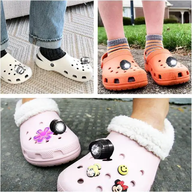 Alt view image 5 of 6 - vibebli Rechargeable Headlights for Croc 2pcs, Flashlights Attachment for Croc, Charms Accessories Headlights for Kids Adults Men Women, Clip on Clog Headlights for Crock Shoes Gold