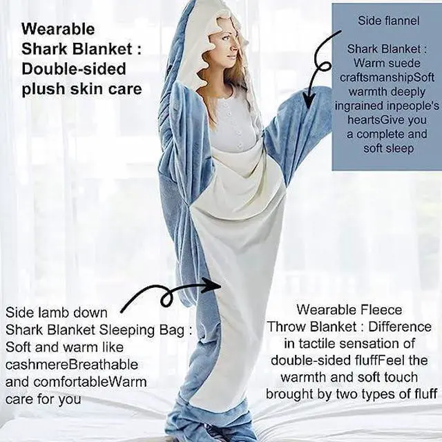 Alt view image 3 of 5 - Shark Blanket Adult, Shark Blanket Super Soft Cozy Flannel Hoodie, Shark Blanket Hoodie,Shark Wearable Blanket, Shark Blanket Hoodie Sleeping Bag - XL (74.8x35.4 inches)