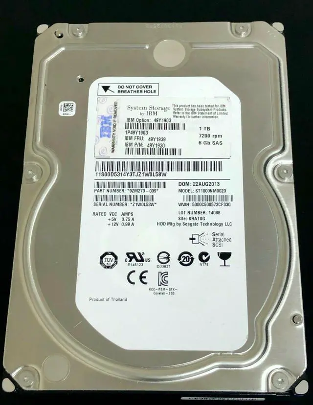 Alt view image 2 of 6 - Lenovo 49Y1903 49Y1903 1 TB Hard Drive - 3.5" Internal - SAS (6Gb/s SAS)