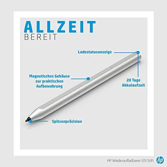 Alt view image 3 of 6 - Hp Rechargeable Universal Active Stylus Pen, 1.6Mm Fine Tip, Usi Certified For Touchscreen Tablets & Chromebooks  2 Pen Tips Included (8Nn78aa)