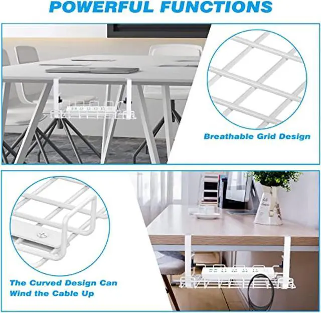 Alt view image 5 of 7 - Cable Management Under Desk Tray,Under Desk Cable Organizers For Wire Management.15.75" Under Desk Cord Organizer With Clamp Mount System For Wire Management(White Cable Try -L15.75 X W6.3 X H7.09)