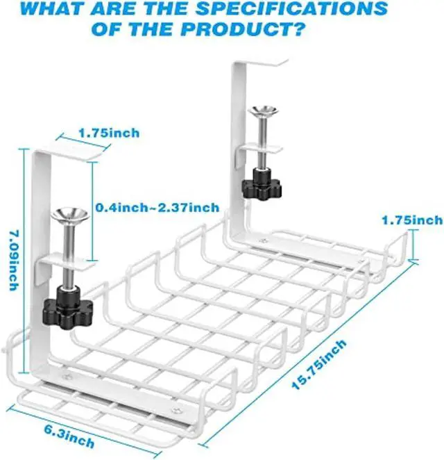 Alt view image 4 of 7 - Cable Management Under Desk Tray,Under Desk Cable Organizers For Wire Management.15.75" Under Desk Cord Organizer With Clamp Mount System For Wire Management(White Cable Try -L15.75 X W6.3 X H7.09)