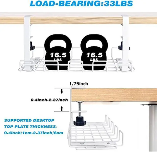 Alt view image 7 of 7 - Cable Management Under Desk Tray,Under Desk Cable Organizers For Wire Management.15.75" Under Desk Cord Organizer With Clamp Mount System For Wire Management(White Cable Try -L15.75 X W6.3 X H7.09)