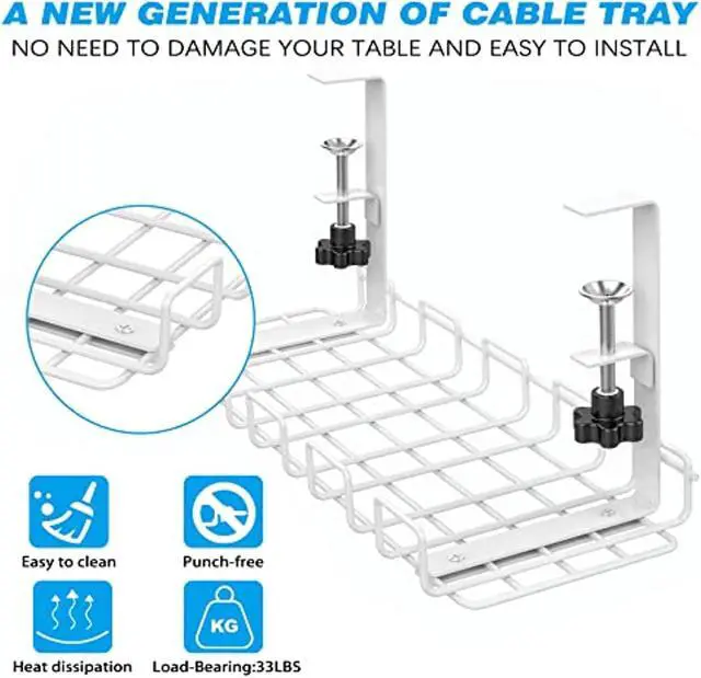 Alt view image 6 of 7 - Cable Management Under Desk Tray,Under Desk Cable Organizers For Wire Management.15.75" Under Desk Cord Organizer With Clamp Mount System For Wire Management(White Cable Try -L15.75 X W6.3 X H7.09)