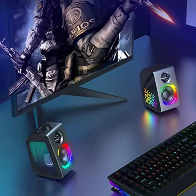 Alt view image 3 of 7 - Computer Speakers,Desktop Dynamic Rgb Pc Gaming Speaker With Wireless Bluetooth 5.0 For Laptop Pc Monitor Stereo 2.0 Hifi Sound Rich Bass Crisp Treble Clear Transparent Windows Usb/Tf Aux Dc12v3a