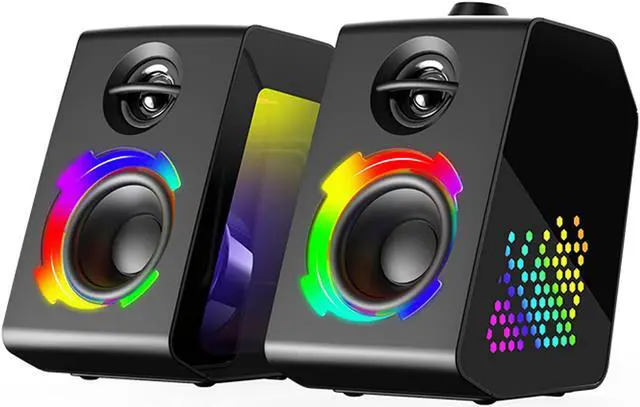 Alt view image 7 of 7 - Computer Speakers,Desktop Dynamic Rgb Pc Gaming Speaker With Wireless Bluetooth 5.0 For Laptop Pc Monitor Stereo 2.0 Hifi Sound Rich Bass Crisp Treble Clear Transparent Windows Usb/Tf Aux Dc12v3a