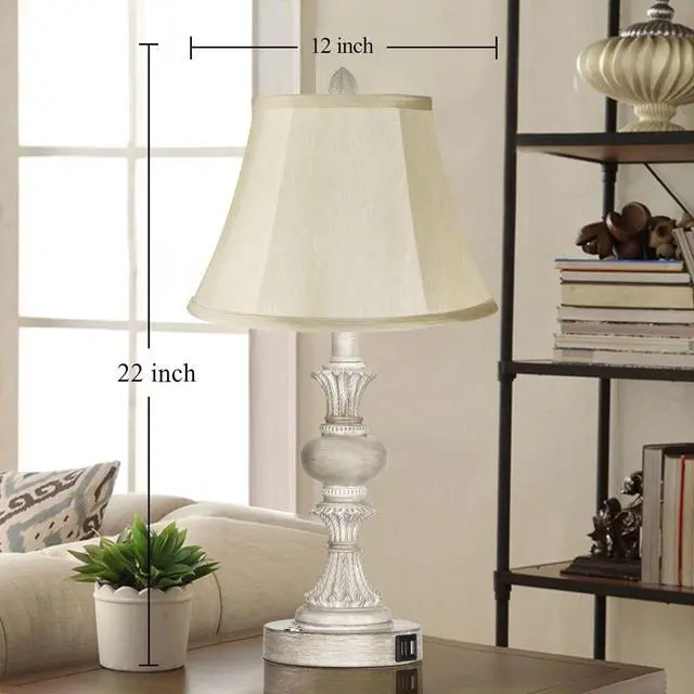 Alt view image 4 of 6 - Touch Control Table Lamp Set of 2, 3-Way Dimmable Bedside Nightstand Lamp with 2 USB Charging Ports, Rustic Farmhouse Desk Lamp with Faux Silk Shade for Living Room