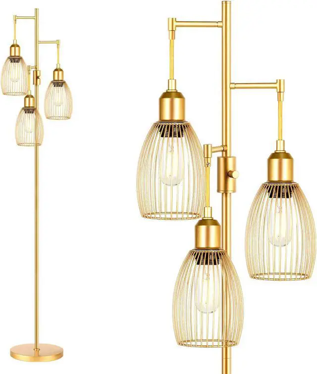 Main image of Dimmable Floor Lamp, 3 x 800LM LED Edison Bulbs Included, Farmhouse Industrial Floor Lamp Standing Lamp with Elegant Teardrop Cage Heads Tall Lamps for Living Room Office Bedroom