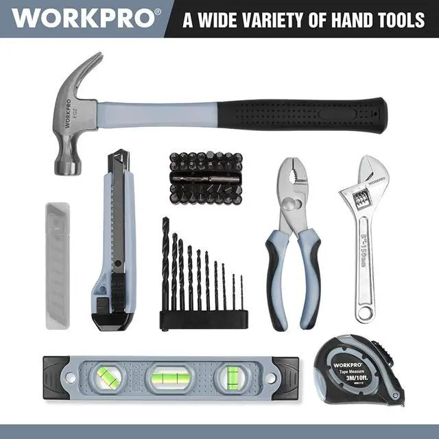 Alt view image 5 of 7 - 12V Cordless Drill Driver and Home Tool Kit, 61-Piece Hand Tool Set for DIY, Home Maintenance, 14-inch Storage Bag Included